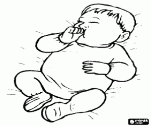 Baby sucking thumb like a pacifier during sleep coloring page