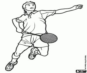 Badminton player in the jump after make a smash coloring page