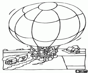 Balloon in the landscape with passengers coloring page