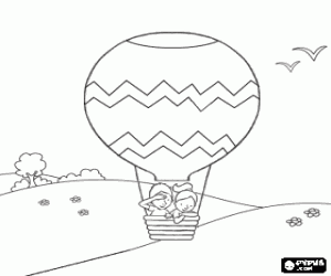 Balloon in the landscape with passengers coloring page