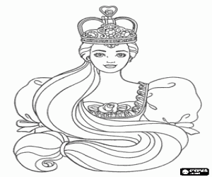 Barbie with a beautiful crown of queen or princess coloring page