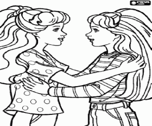 Barbie with sportswear or sport clothes talking to a friend coloring page