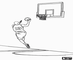 Basketball player going for the basket coloring page