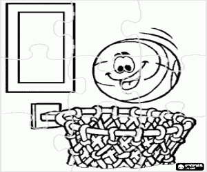 Basketball puzzle - Basketball net and ball entering the hoop coloring page