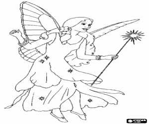 Beautiful and lovely fairy with magic wand coloring page