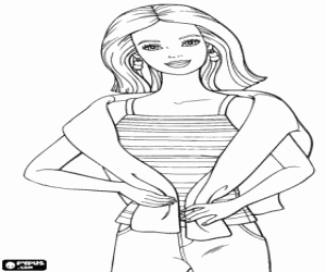 Beautiful Barbie with a T-shirt and a sweater on the back coloring page