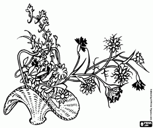 Beautiful decorative basket with mixed flowers coloring page