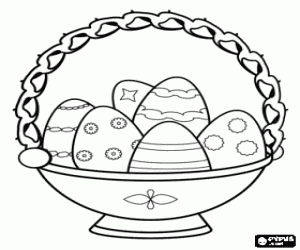 Beautiful decorative bowl filled with Easter eggs coloring page