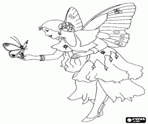Beautiful fairy with a butterfly on hand coloring page