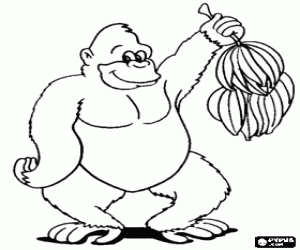 Big gorilla very happy with its cluster of bananas coloring page