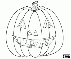 Big Halloween pumpkin with a carved face and a lit candle inside or Jack-o