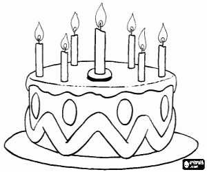 Birthday cake with seven candles lit coloring page