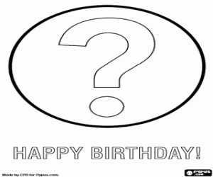 Birthday card with a big interrogation point and a big question coloring page