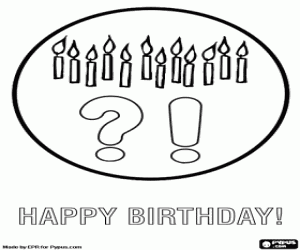 Birthday Card with candles and the question marks and exclamation coloring page