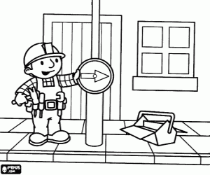 Bob the Builder placing a traffic signal coloring page