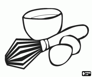 Bowl with a whisk and two eggs coloring page