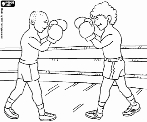 Boxing combat, boxers or fighters in defense position in the ring coloring page