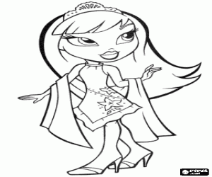 Bratz doll with a party dress and tiara coloring page