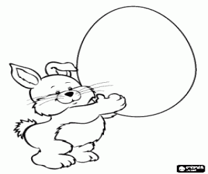 Bunny lifting a large Easter egg undecorated coloring page