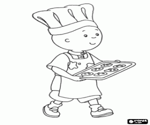 Caillou helping in the kitchen with his chef