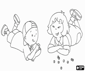 Caillou playing with marbles with her friend Sarah coloring page