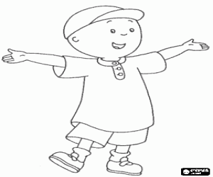 Caillou with cap, happy and with open arms in the summer coloring page