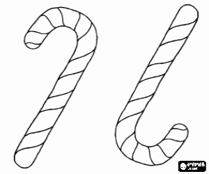 Candy cane, a hard cane-shaped candy stick coloring page