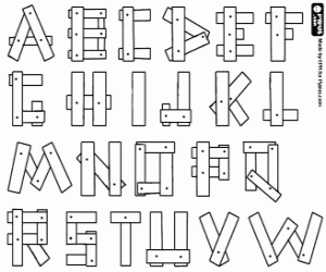 Capital letters made of wooden boards coloring page