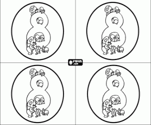 Cards for birthday party, celebrates 8 years with your friends coloring page