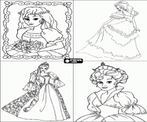 Cards for birthday party invitation with drawings of princesses coloring page