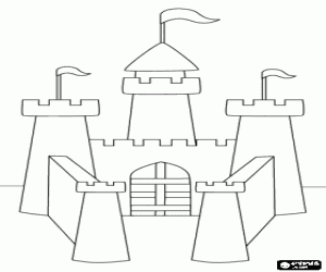 Castle with three towers with their flags coloring page