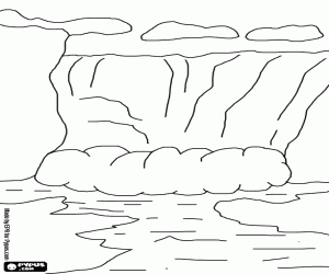 Cataract with great flow of water view from the bottom of the river coloring page