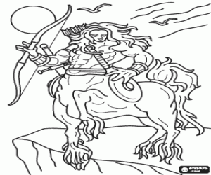 Centaur armed with bows, arrows and sword - Being with the torso and head human and a body of a horse coloring page