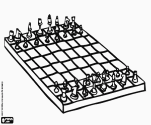Chessboard with all pieces placed to start the game coloring page