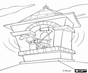 Chicken Little by ringing the school bell to warn people of danger coloring page