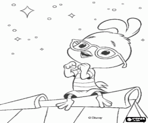 Chicken Little sat on the roof of a house watching the stars of heaven coloring page