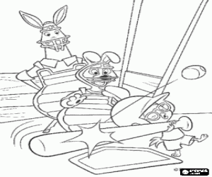 Chicken Little striking the ball with the bat with his eyes closed coloring page