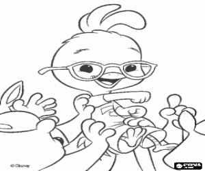 Chicken Little, the victor, cheered on by his friends coloring page