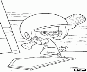 Chicken Little very focused to hit the ball in baseball game at the school coloring page