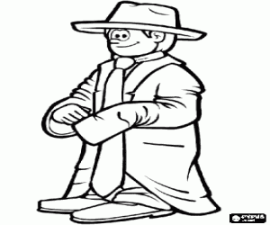 Child dressed as a gentleman with a jacket, a tie and a hat coloring page