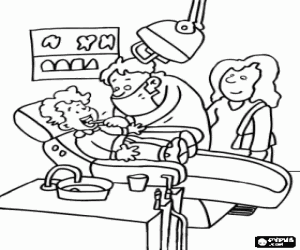 Child with his mother doing a review of the teeth in the dentist