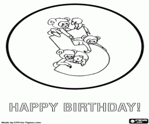 Children 5 years, animal birthday card coloring page