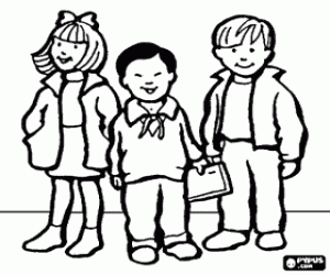 Children group, two boys and a girl coloring page