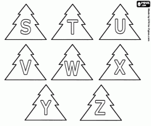 Christmas Alphabet, capital letters S to Z in a Christmas tree coloring page