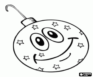 Christmas Ball or Christmas Bauble decorated with stars and very happy coloring page