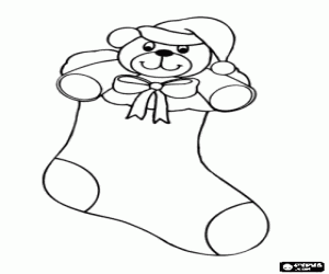 Christmas sock hung with teddy bear coloring page
