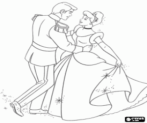 Cinderella and the Prince dancing in love in the great celebration of the palace coloring page