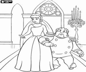 Cinderella entering to the church the day of her wedding with the Prince, walking arm in arm with the Grand Duke coloring page