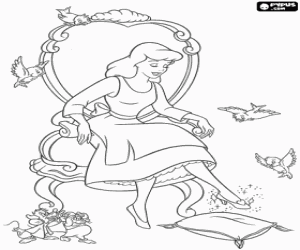 Cinderella trying on the crystal shoe lost in the palace when living running just before midnight coloring page