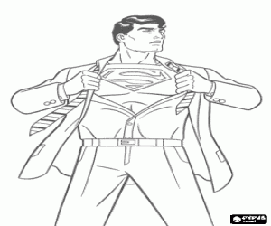 Clark Kent becoming Superman with his red and blue uniform to fight for justice coloring page